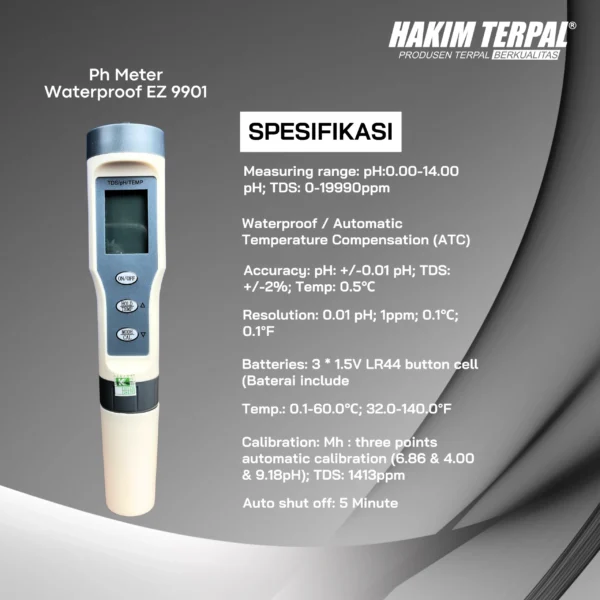PH METER / TDS / TEMPERATUR 3 IN 1 WATERPROOF EZ 9901 - Gambar 2